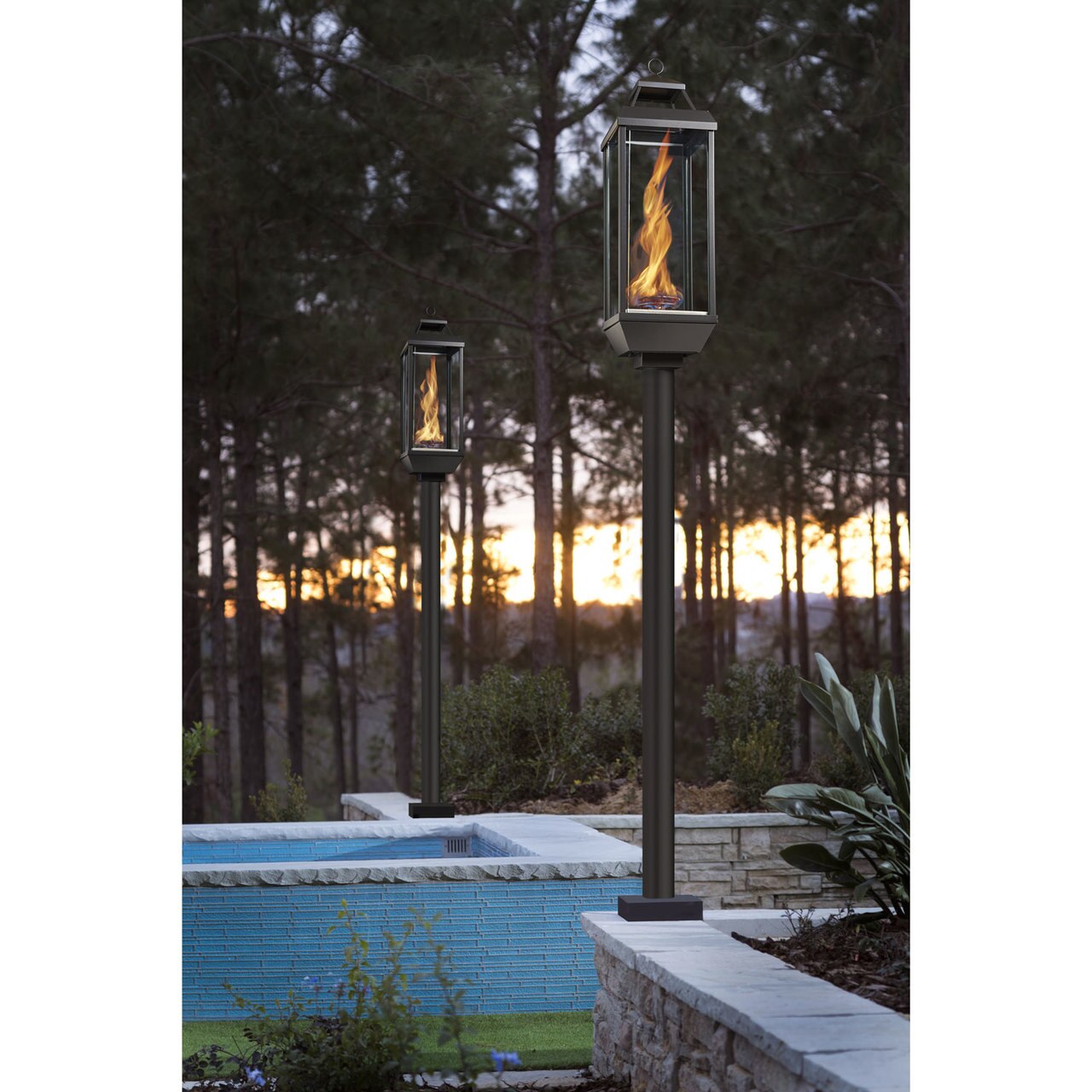 Tempest Lantern Decorative Outdoor Gas Lamp - In-Ground Post by Pool